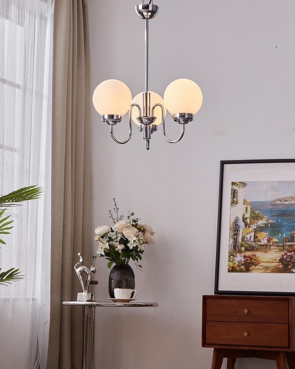 Curved Arm Chrome Globe Chandelier