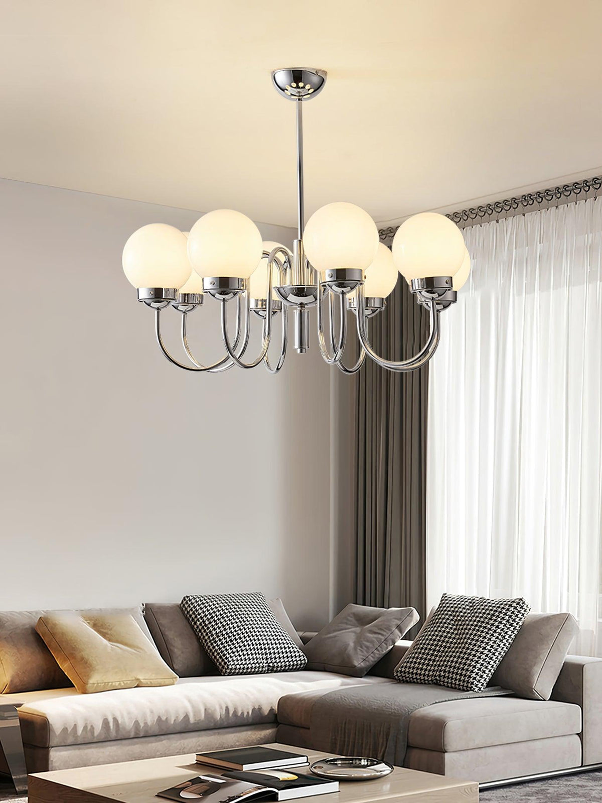 Curved Arm Chrome Globe Chandelier