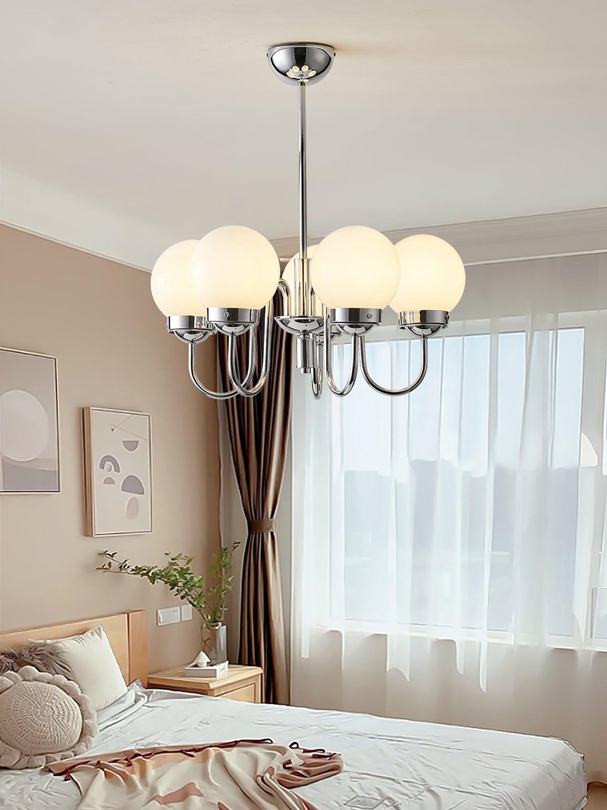 Curved Arm Chrome Globe Chandelier