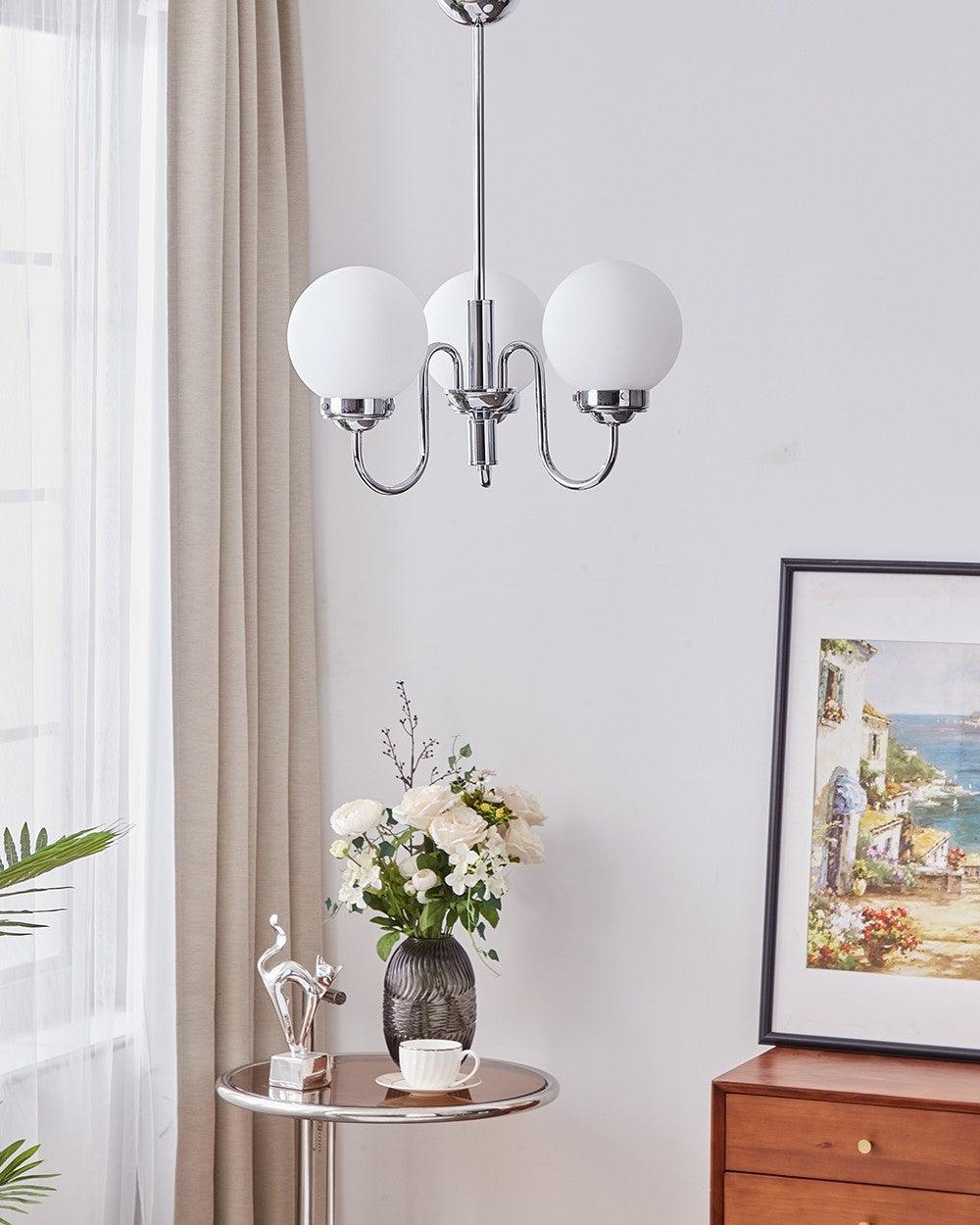 Curved Arm Chrome Globe Chandelier