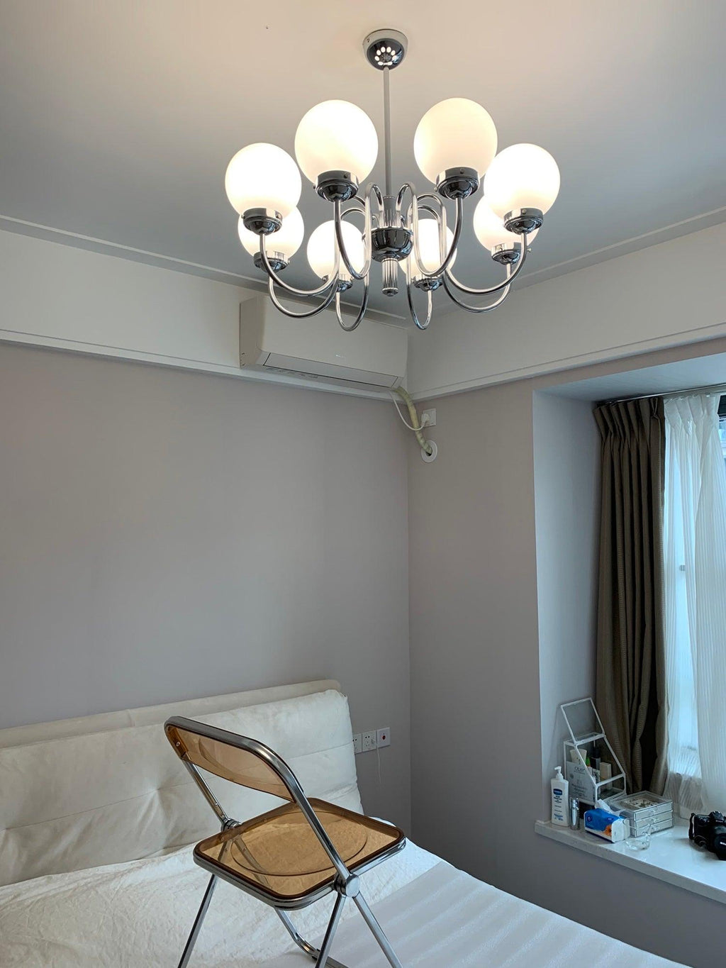 Curved Arm Chrome Globe Chandelier