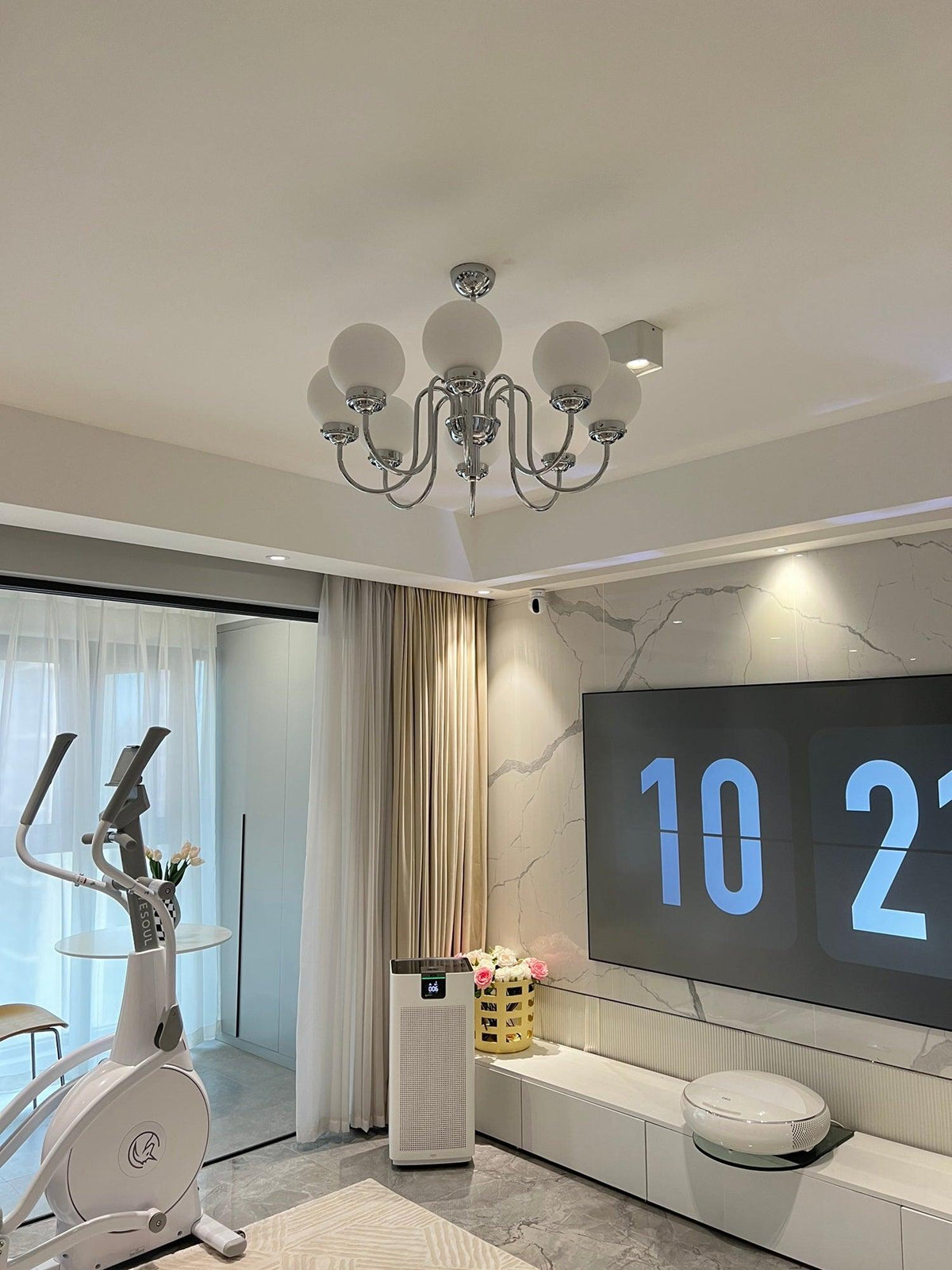 Curved Arm Chrome Globe Chandelier