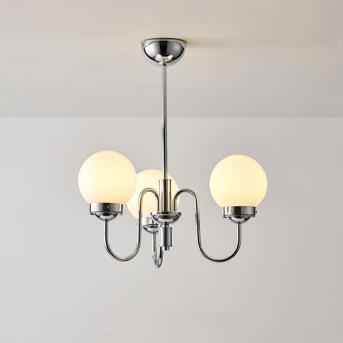 Curved Arm Chrome Globe Chandelier