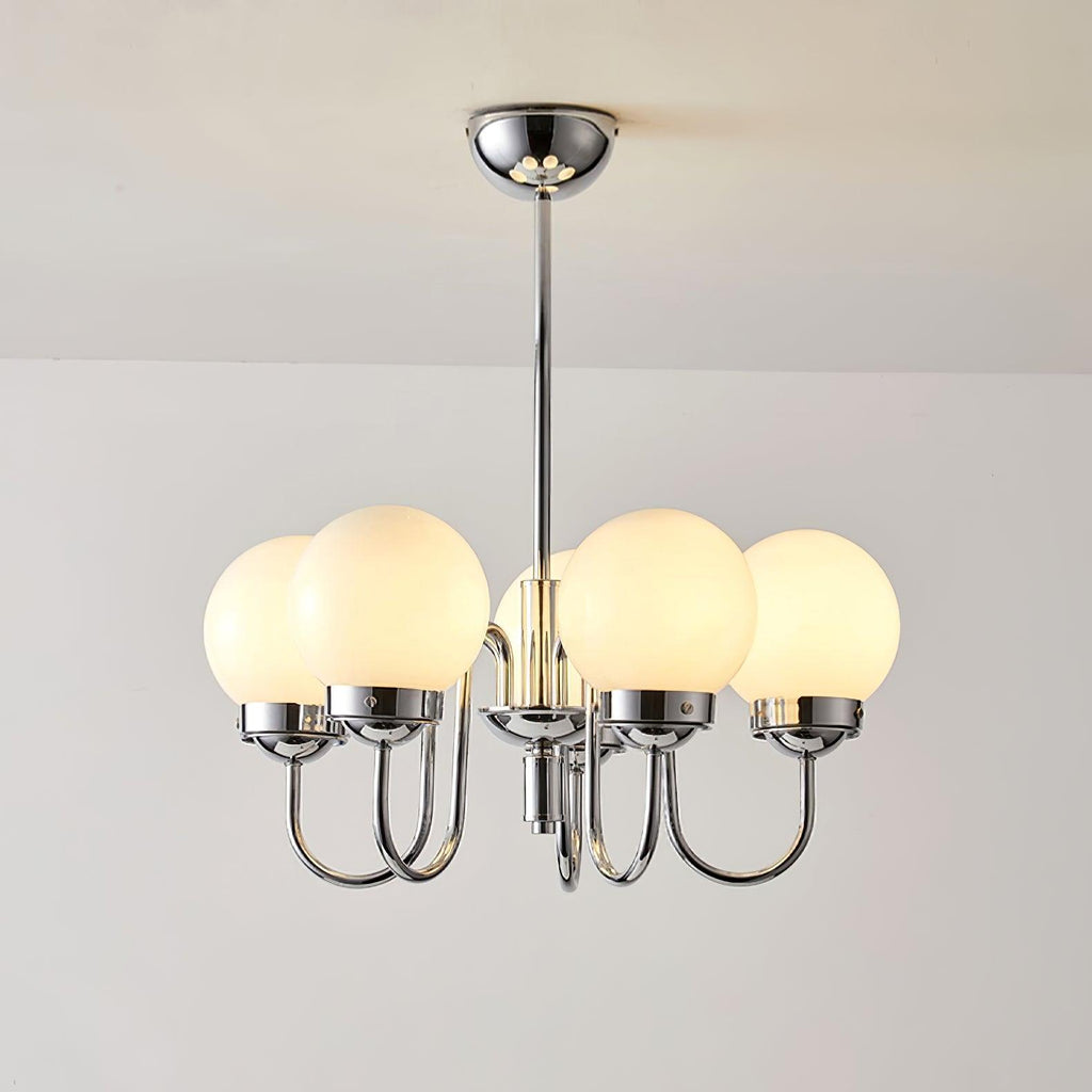 Curved Arm Chrome Globe Chandelier
