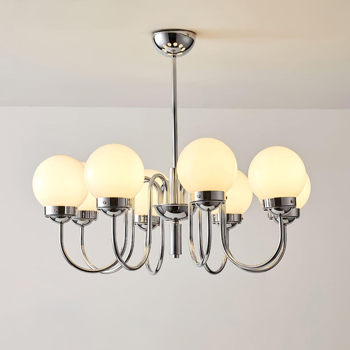 Curved Arm Chrome Globe Chandelier