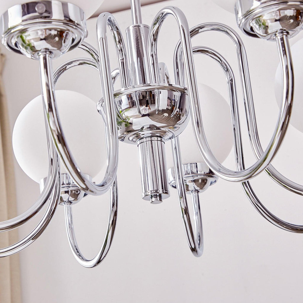 Curved Arm Chrome Globe Chandelier