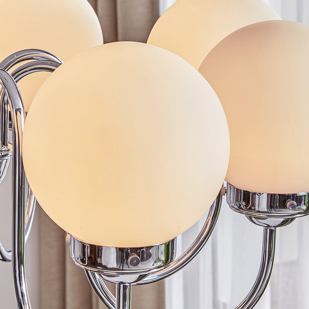 Curved Arm Chrome Globe Chandelier