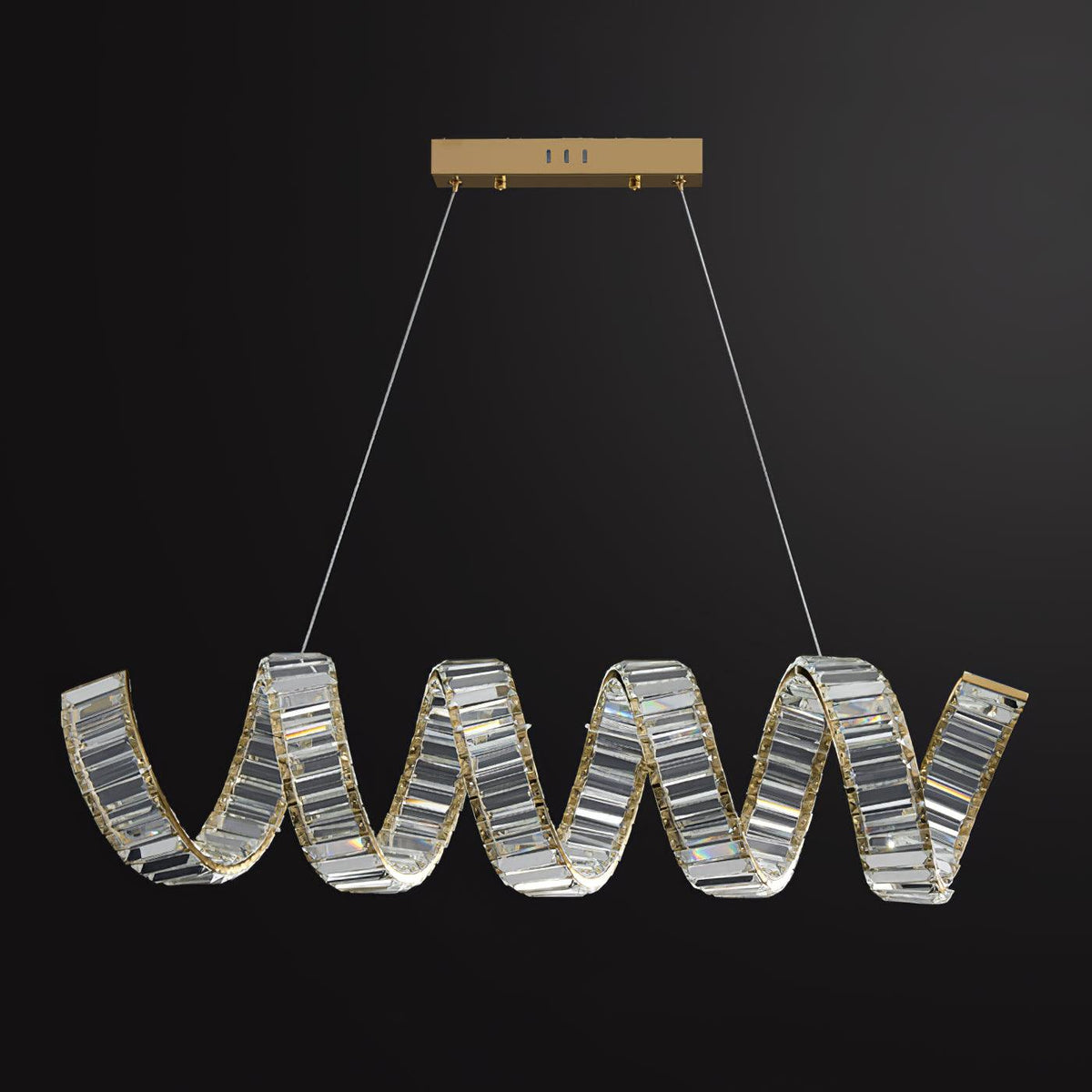 Curved LED Chandelier Single Layer ? 39.4″ x H 59″/ Dia 100cm x H 150cm / Gold + Clear / Bi-color/Multicolor LED