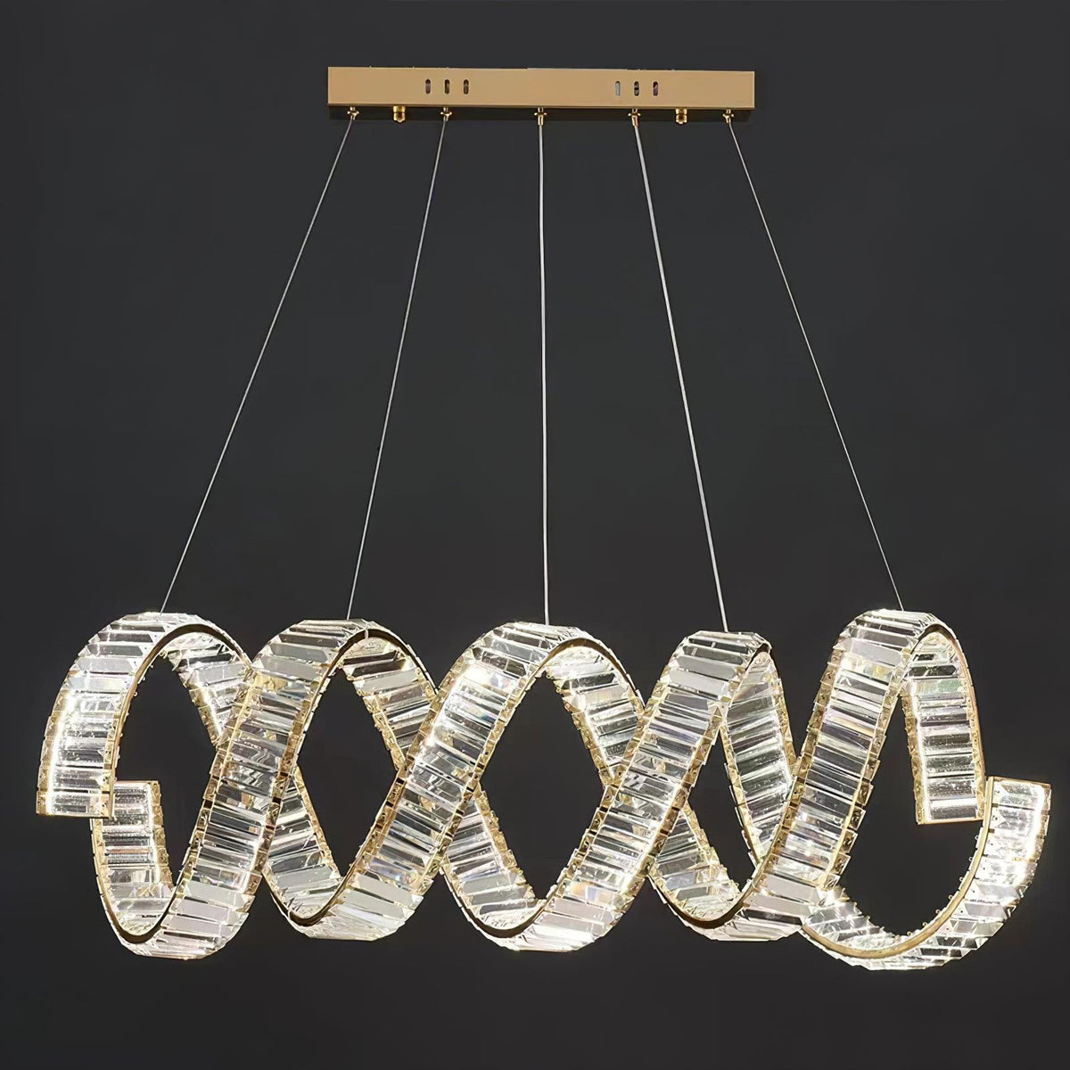 Curved LED Chandelier Double Deck ? 39.4″ x H 59″ / Dia 100cm x H 150cm / Gold + Clear / Bi-color/Multicolor LED