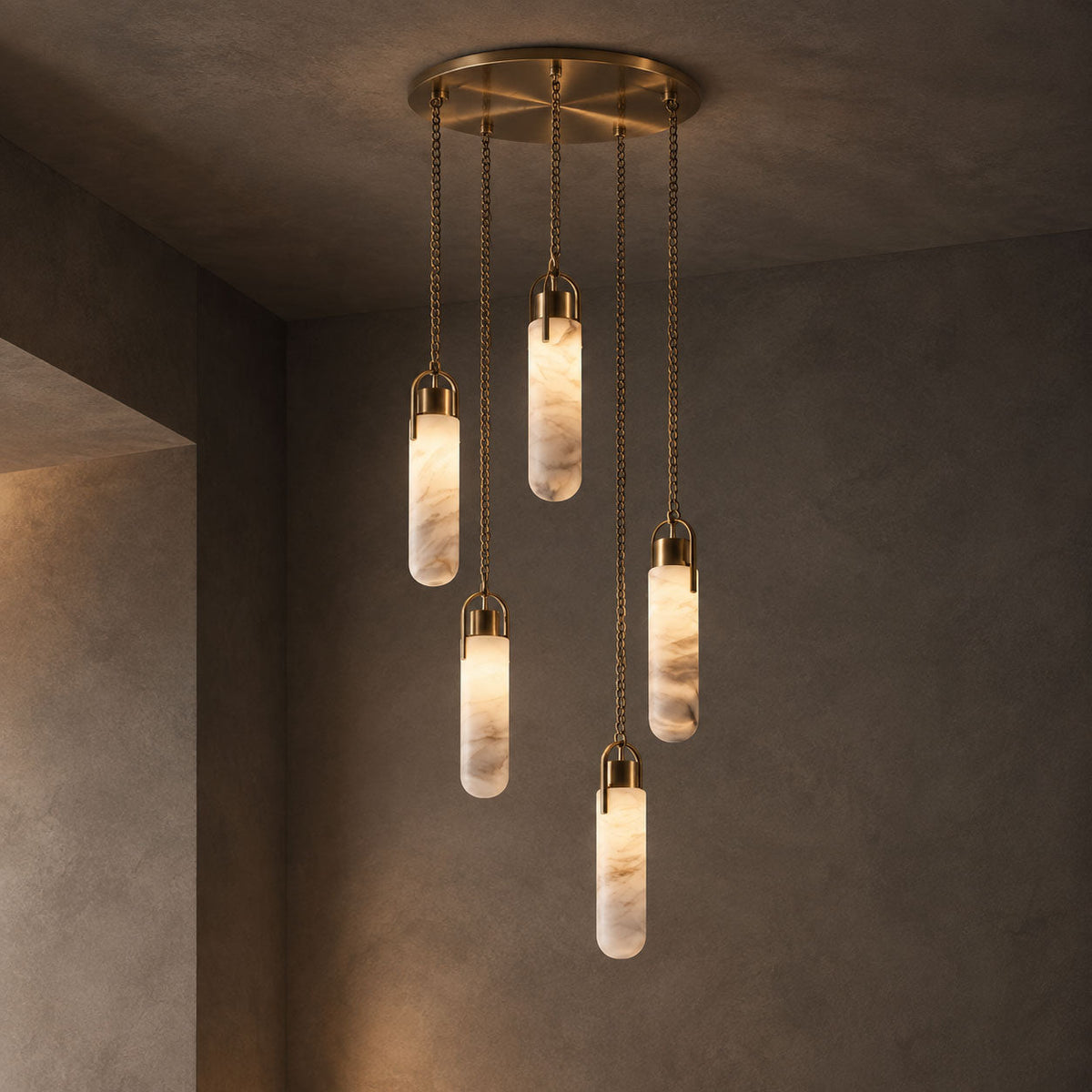 Cylindrical Cluster Alabaster Chandelier