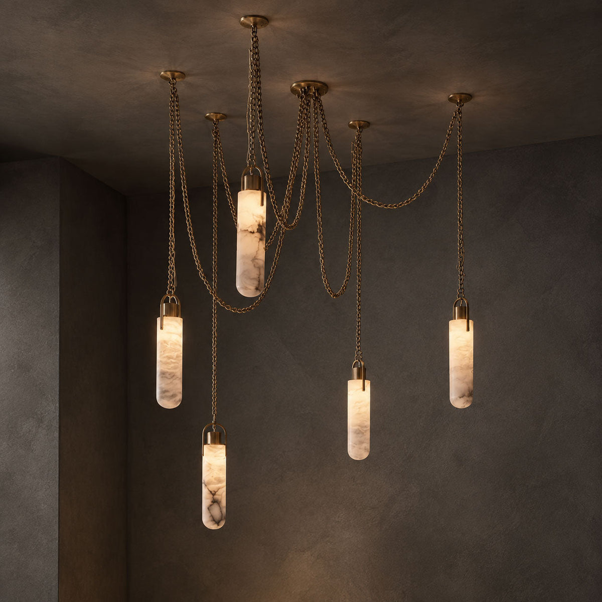 Cylindrical Cluster Alabaster Chandelier