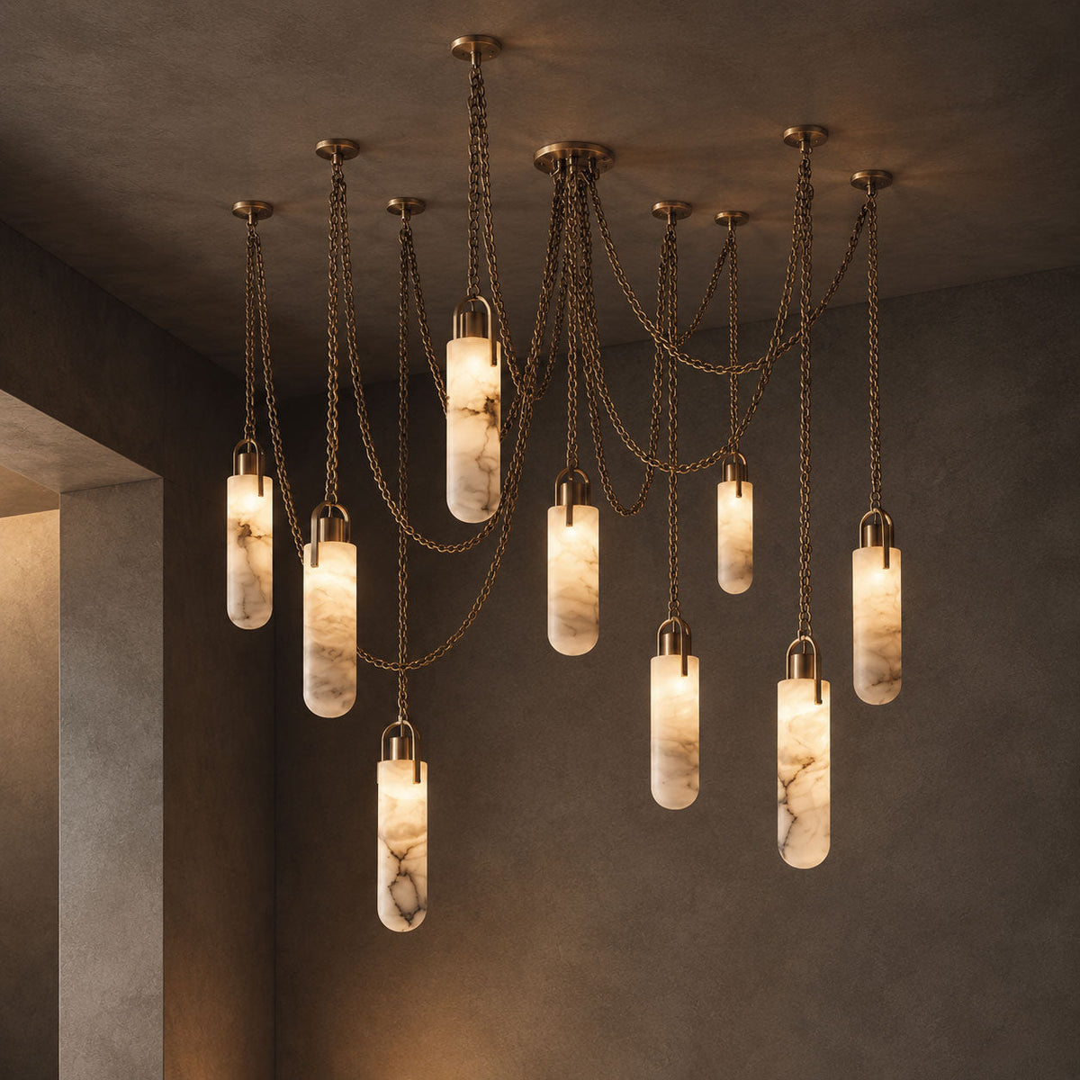Cylindrical Cluster Alabaster Chandelier