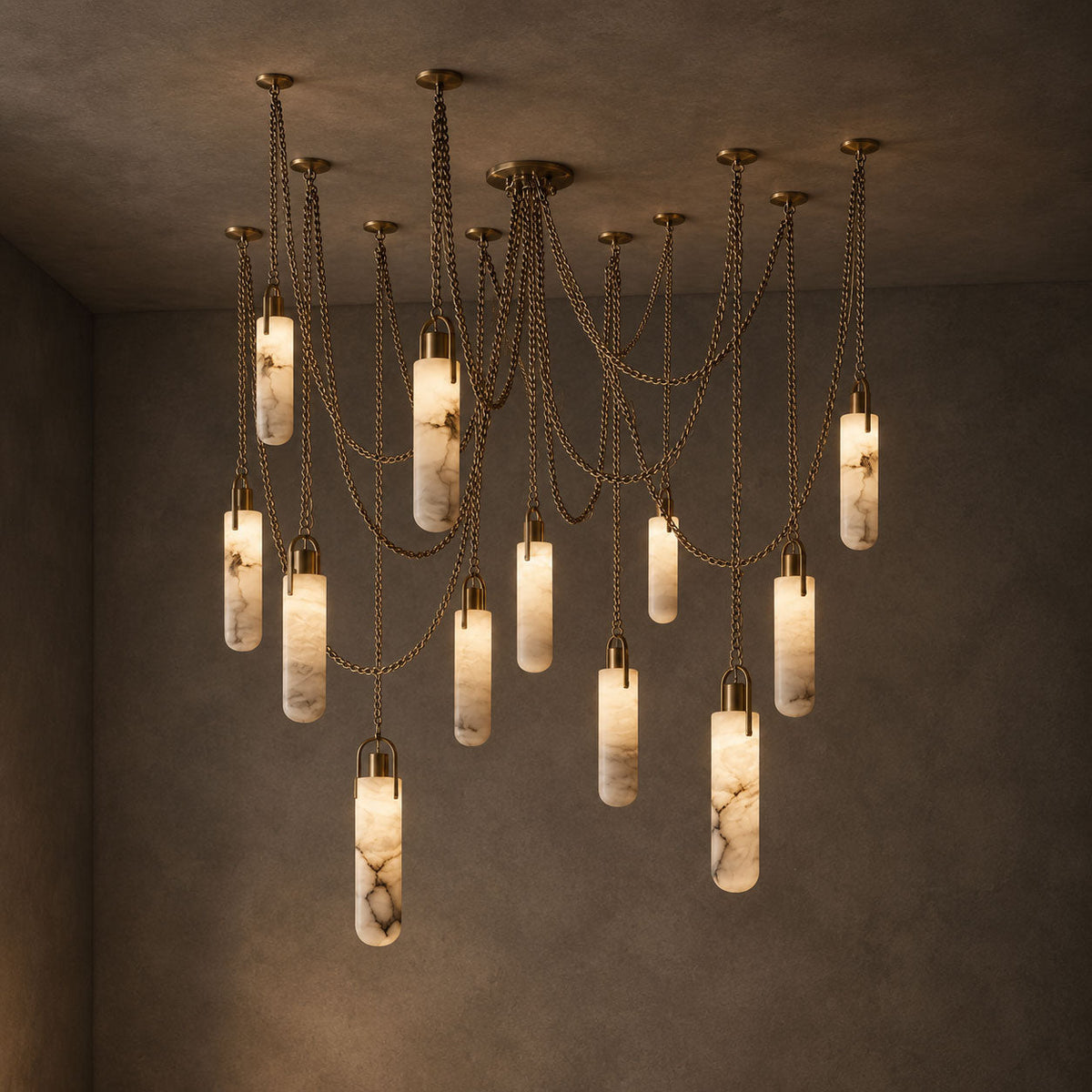 Cylindrical Cluster Alabaster Chandelier