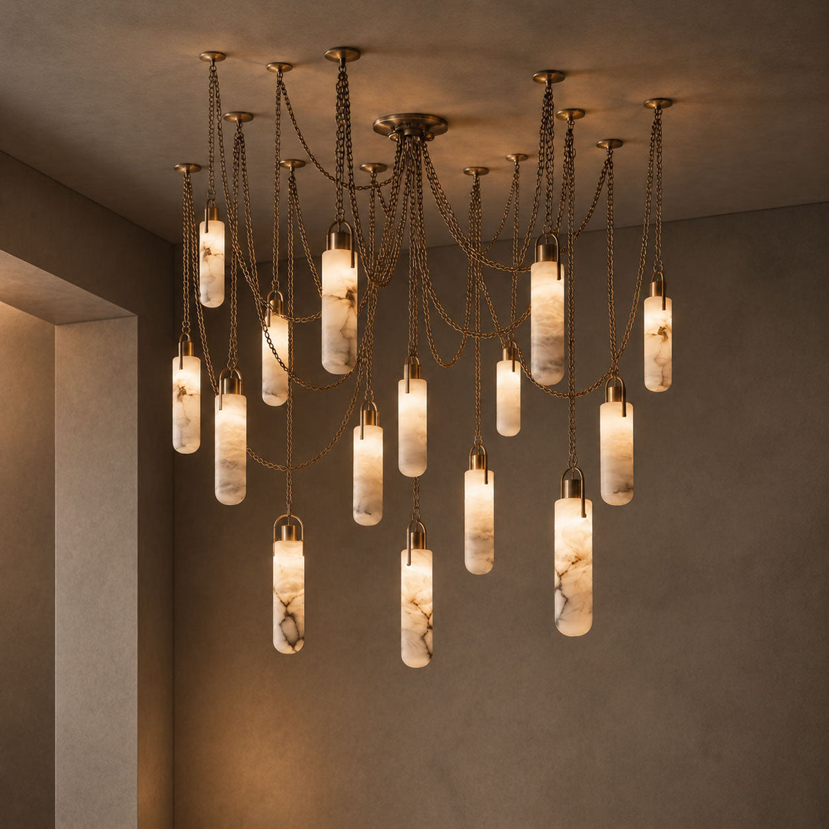 Cylindrical Cluster Alabaster Chandelier