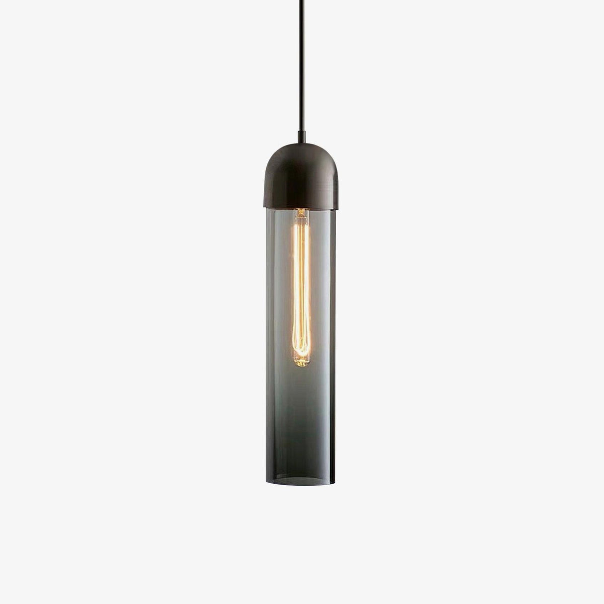 Cylindrical Glass Pendant Light Dia 10cm x H 40cm / ∅ 3.9″ x H 15.7″ / Smoky Gray Pendant light