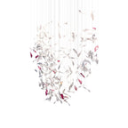 Flying Glass Feather Chandelier L 220cm x W 60cm x H 250cm / L 86.6″ x W 23.6″ x H 98.4″ / Clear & Pink / Warm Light