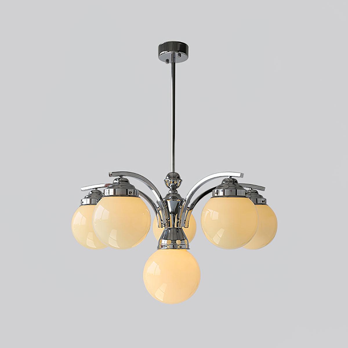 Dewdrop Globe Chandelier 6 heads B ? 29.5″ x H 17.7″ / Dia 75cm x H 45cm / Chrome + Beige Chandelier