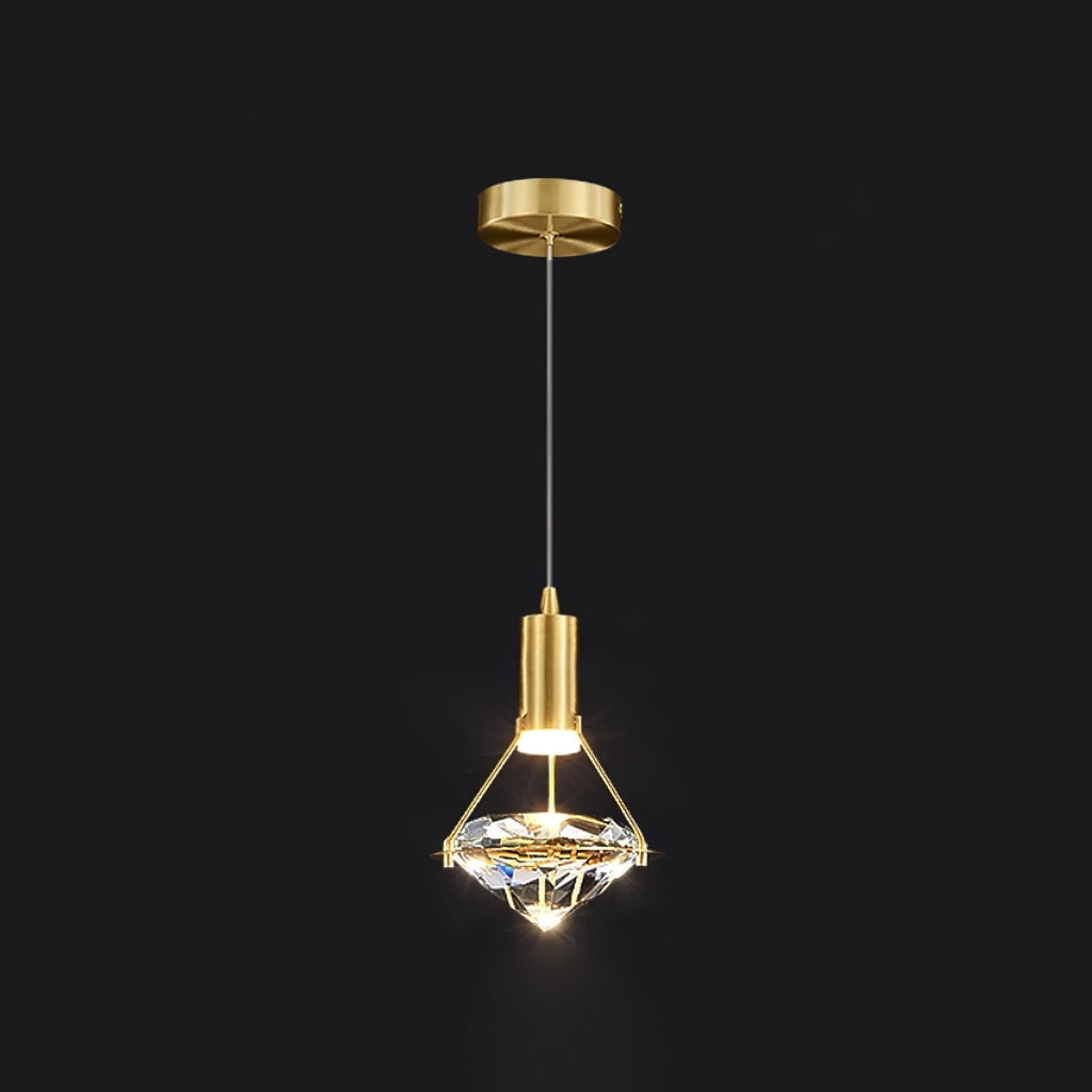 Diamond Pendant Lamp 1heads ? 5.3″ x H 6.6″/ Dia 13.5cm x H 17cm / Brass & Clear / Three-color changing light Pendant