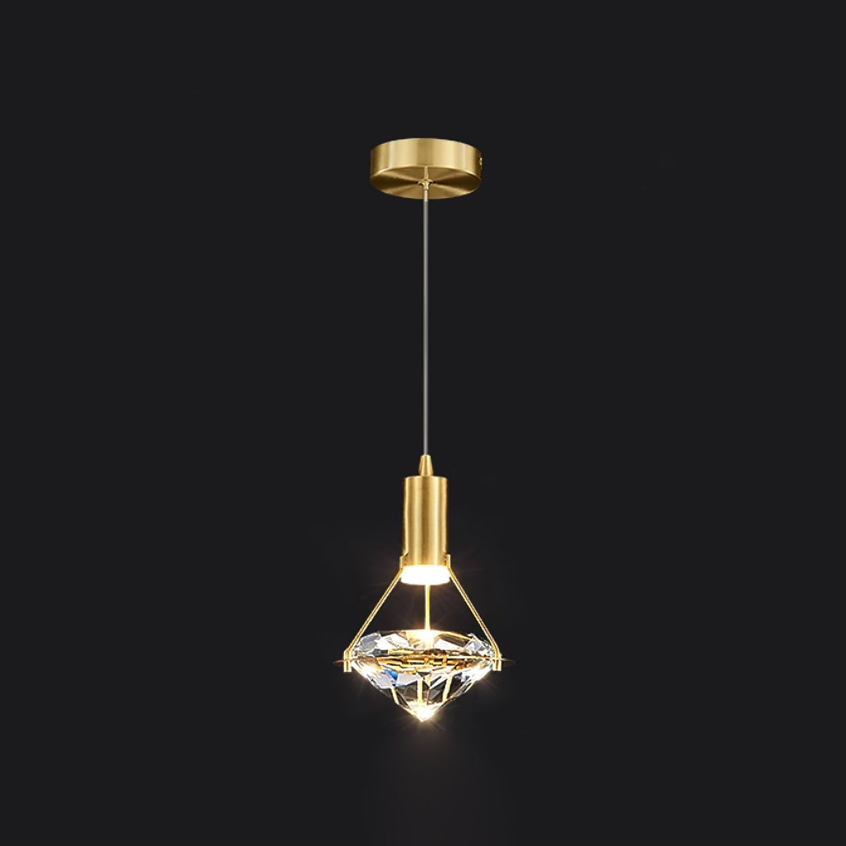 Diamond Pendant Lamp 1heads ? 5.3″ x H 6.6″/ Dia 13.5cm x H 17cm / Brass & Clear / Three-color changing light Pendant