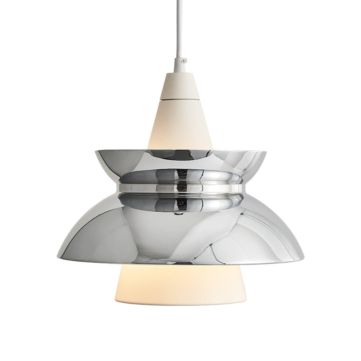 Doo Wop Pendant Lamp ∅ 11.2″ x H 10.4″ / Dia 28.5cm x H 26.5cm / Chrome & White Pendant light