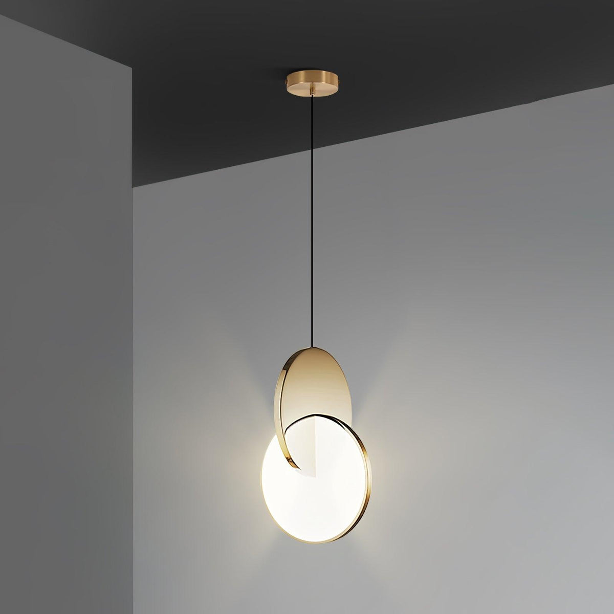 Double Disk Pendant Lamp ∅ 9.8″ x H 15″ / Dia 25cm x H 38cm / Gold / Warm Light Pendant light