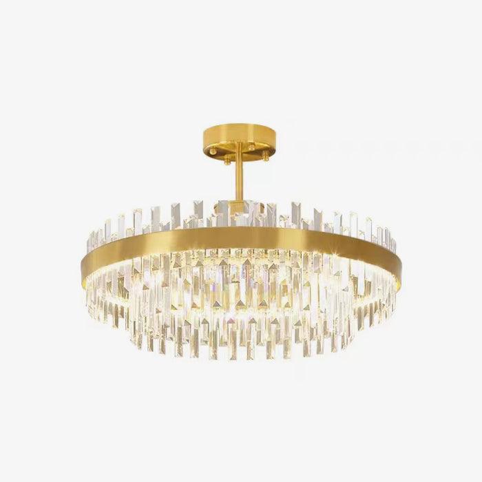 Drum Glass Chandelier ∅ 23.6″ x H 13.8″ / Dia 60cm x H 35cm / Copper + Clear / Warm Light Chandelier