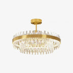 Drum Glass Chandelier ∅ 23.6″ x H 13.8″ / Dia 60cm x H 35cm / Copper + Clear / Warm Light Chandelier