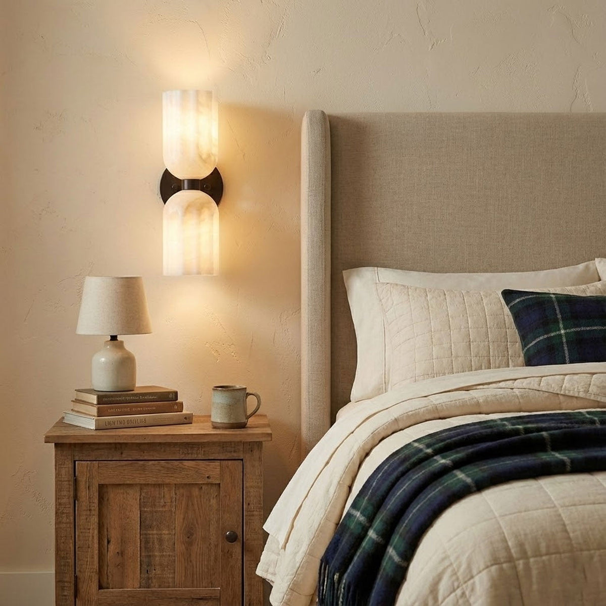 Dual Alabaster Ribbed Wall Sconce