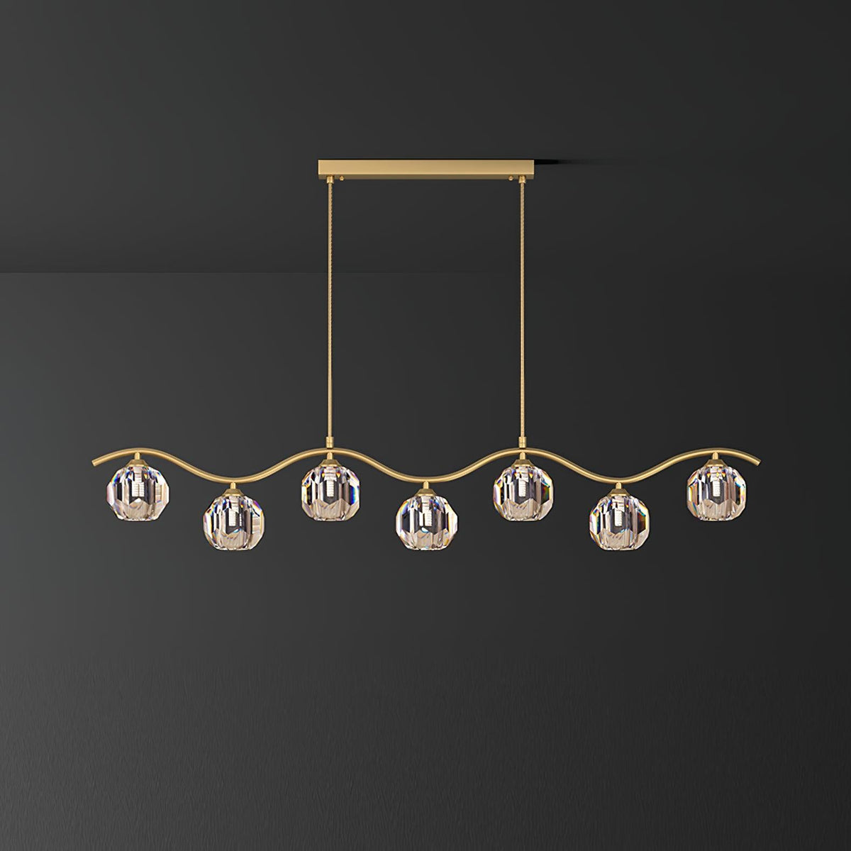 Eara Crystal Chandelier ? 46.4″ x H 5.1″ / L 118cm x H 13cm / Brass Chandelier