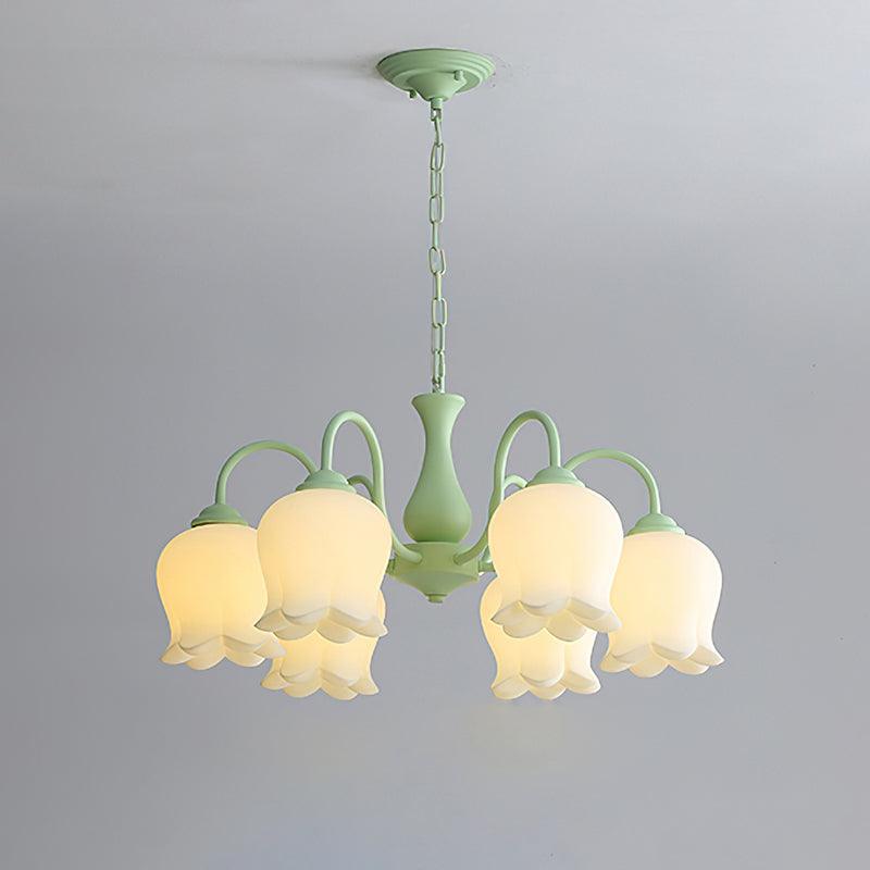 Elegant Lilium Chandelier 6 Heads ? 27.6″ x H 13.8″ / Dia 70cm x H 35cm / Green & White Chandelier