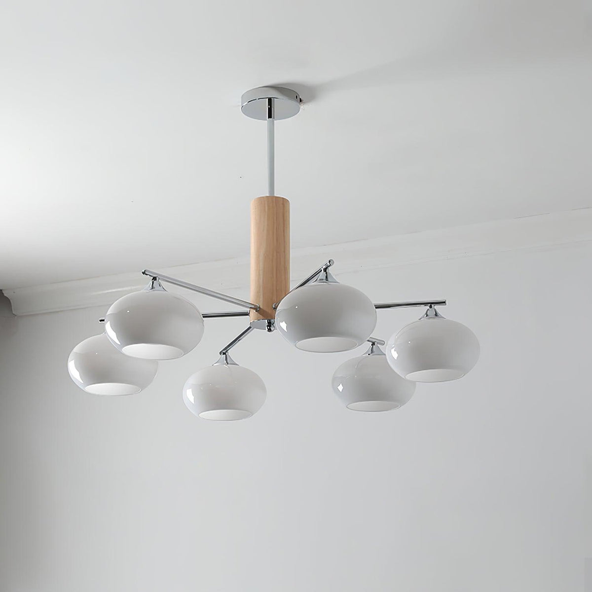 Elliptical Persimmon Chandelier 6 Lamps ? 34.6″ x H 20.9″ / Dia 88cm x H 53cm / Chrome & Milk white glass Chandelier