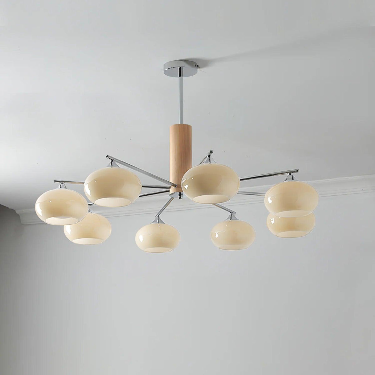 Elliptical Persimmon Chandelier 8 Lamps ? 38.6″ x H 20.9″ / Dia 98cm x H 53cm / Chrome & Creamy yellow glass Chandelier