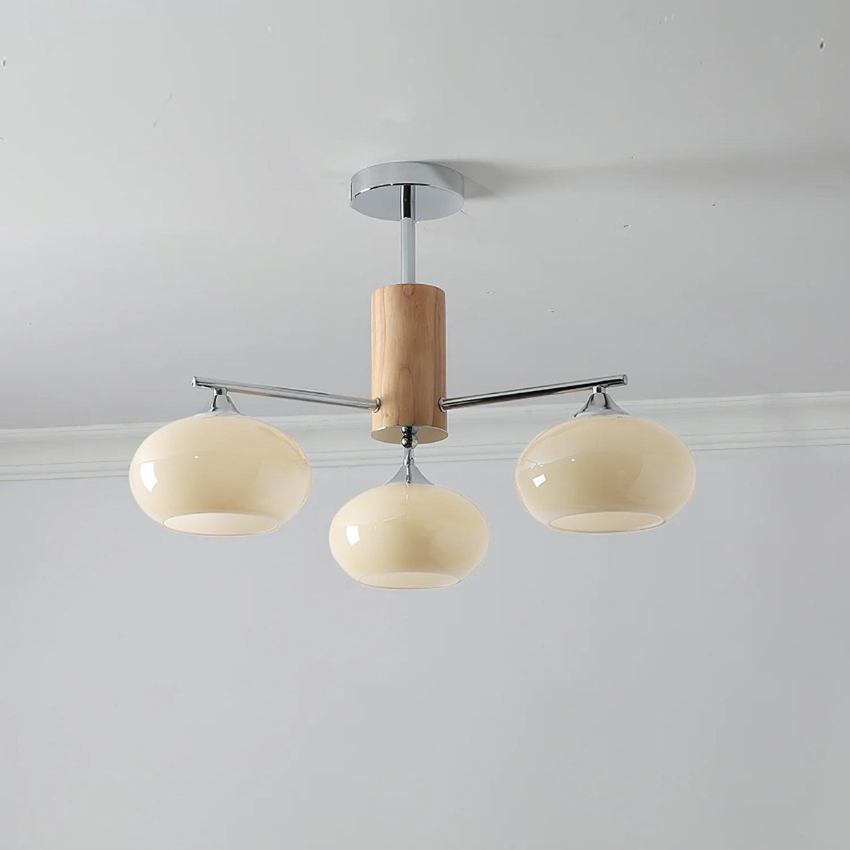 Elliptical Persimmon Chandelier 3 Lamps ? 26.8″ x H 20.9″ / Dia 68cm x H 53cm / Chrome & Creamy yellow glass Chandelier
