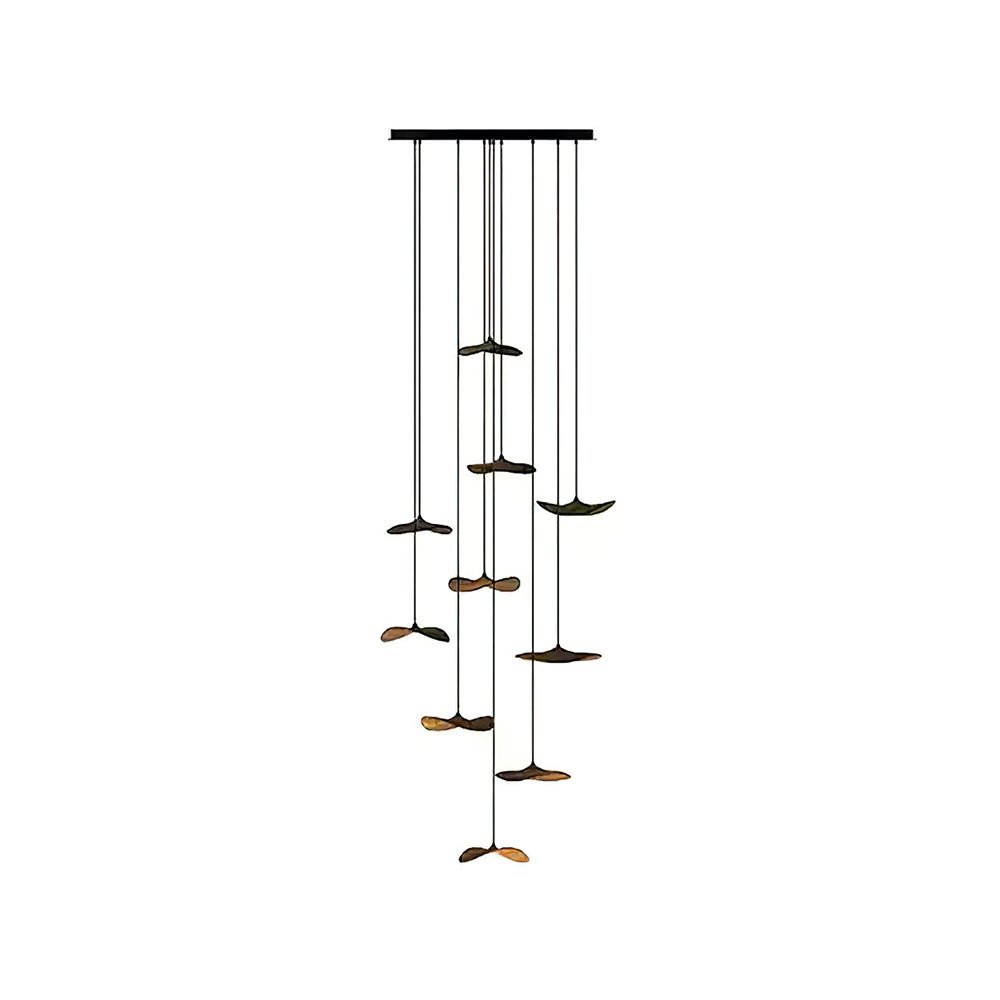 Empty Leaf Chandelier 10Heads ? 35.4’’ x H 78.7’’ / Walnut Color / Warm Light Chandelier