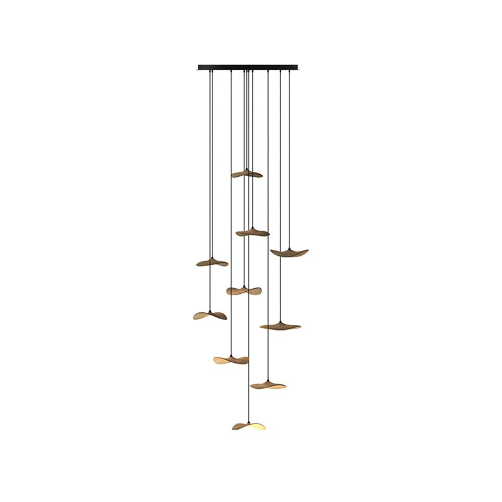 Empty Leaf Chandelier 10Heads ? 35.4’’ x H 78.7’’ / Wood Color / Warm Light Chandelier