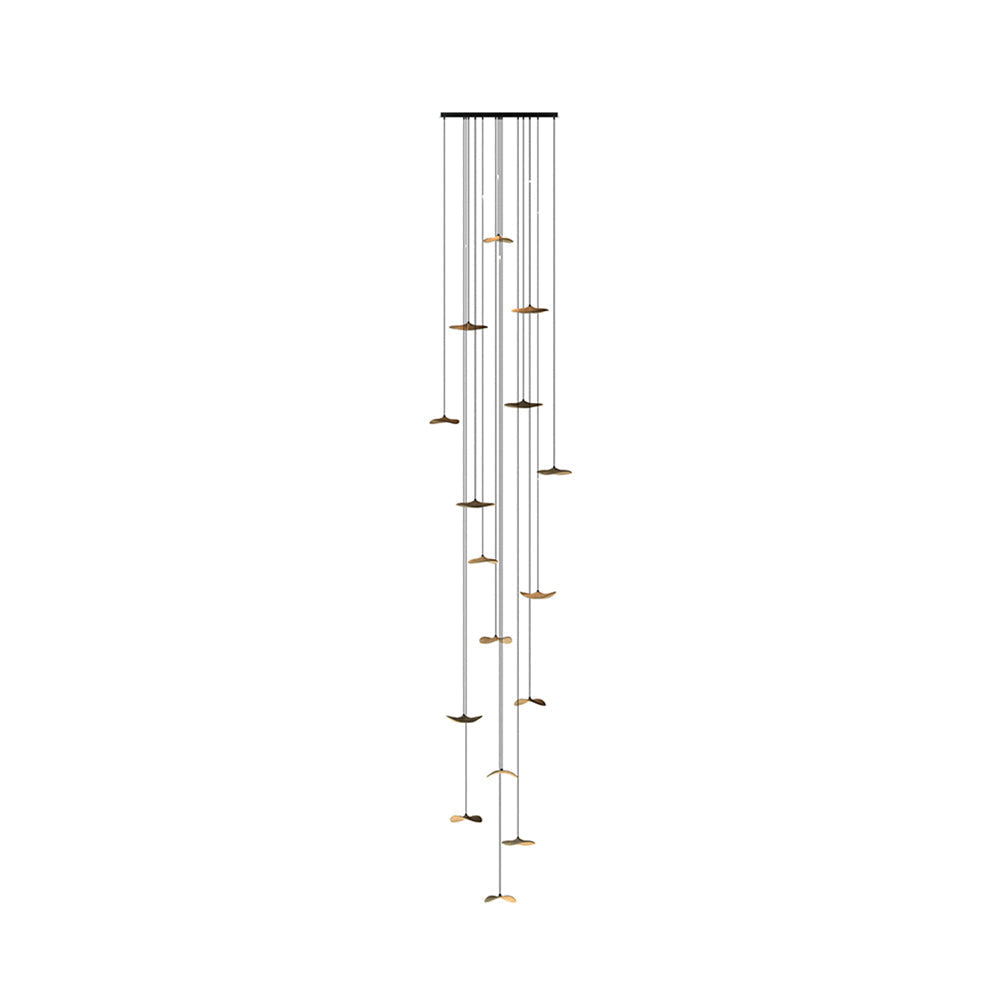 Empty Leaf Chandelier 16Heads ? 47.2 x H 216.5’’ / Wood Color / Warm Light Chandelier
