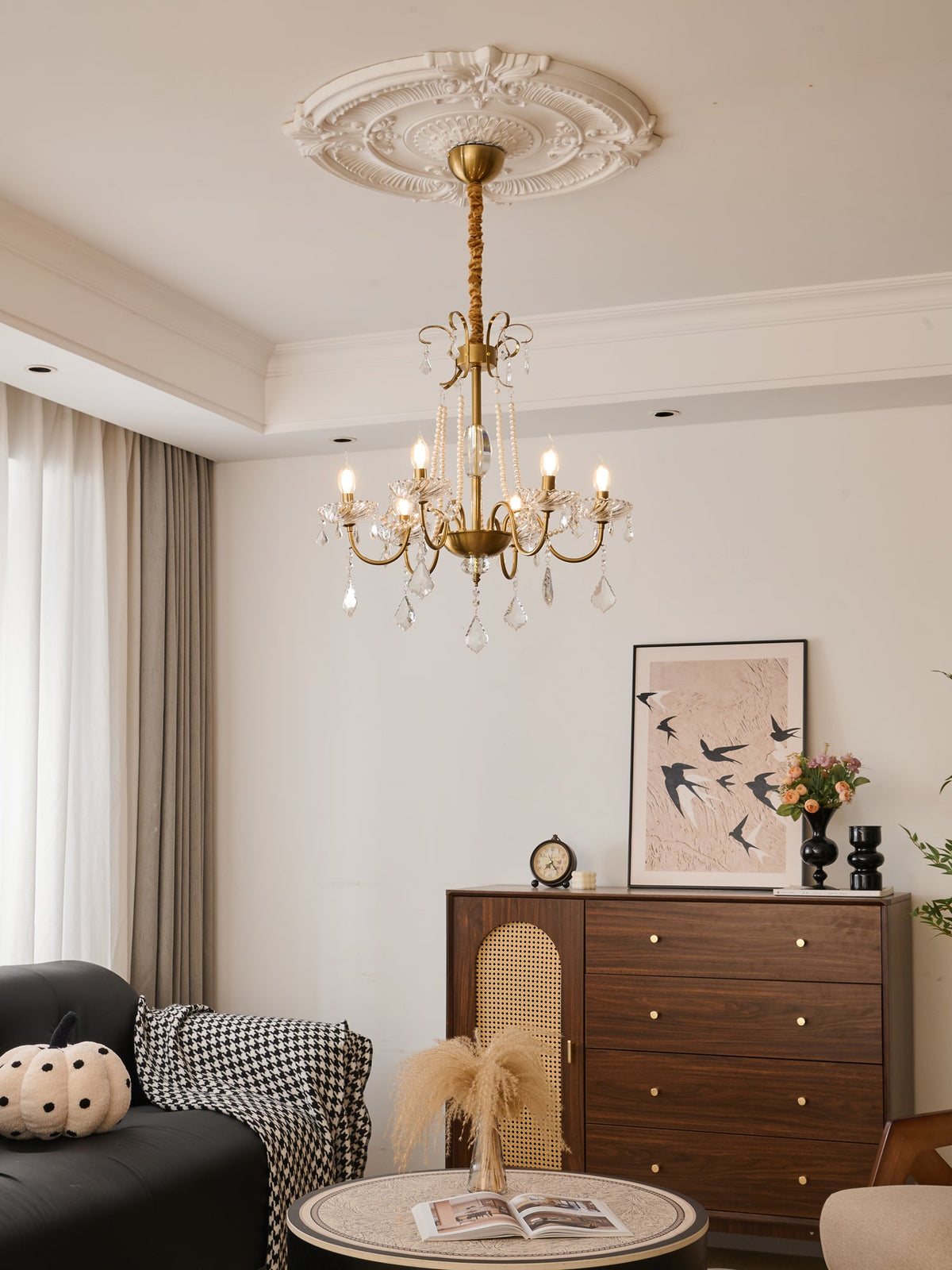 Evaria Crystal Pearl Chandelier