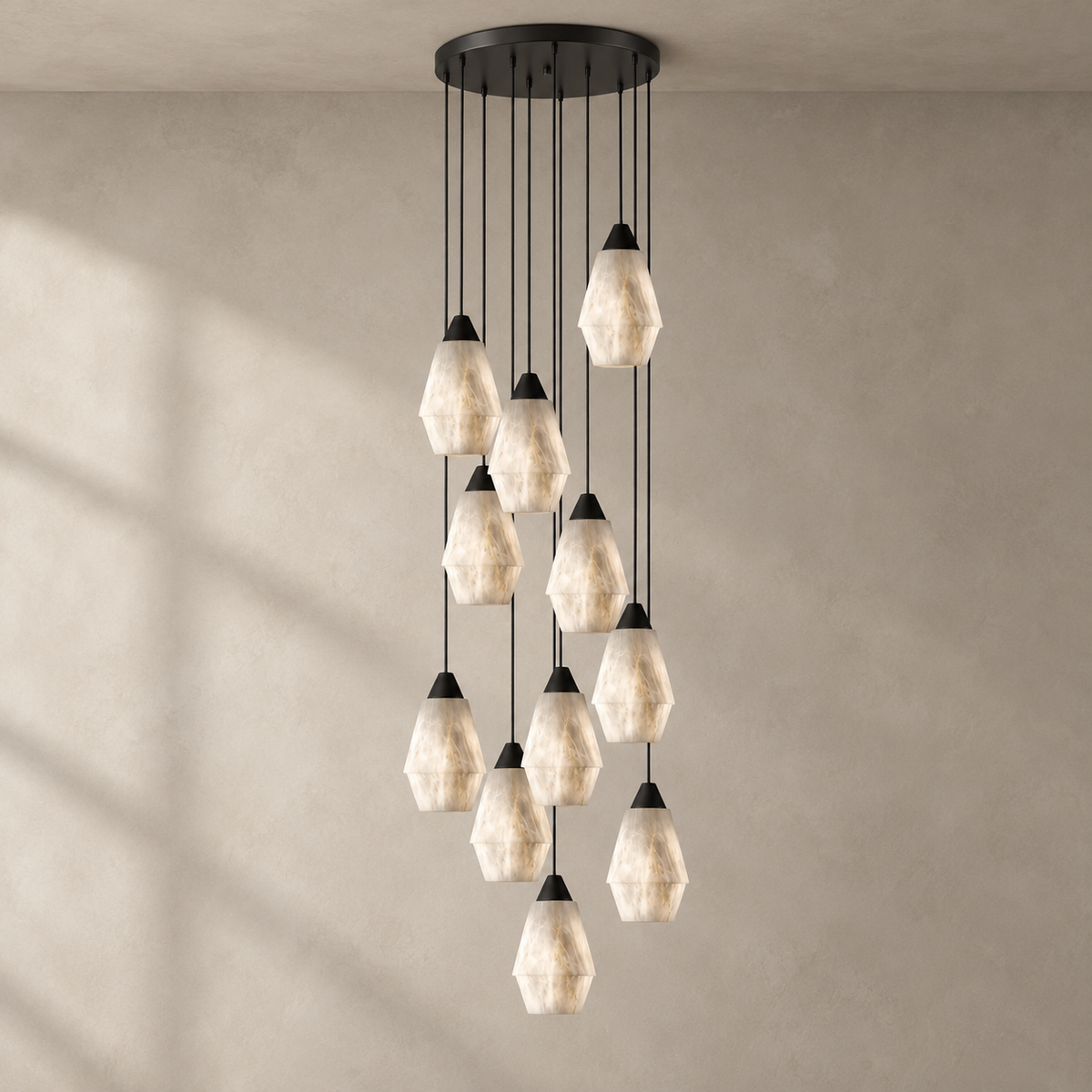 Faceted Alabaster Cluster Chandelier