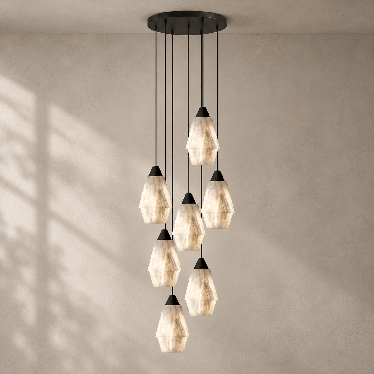 Faceted Alabaster Cluster Chandelier