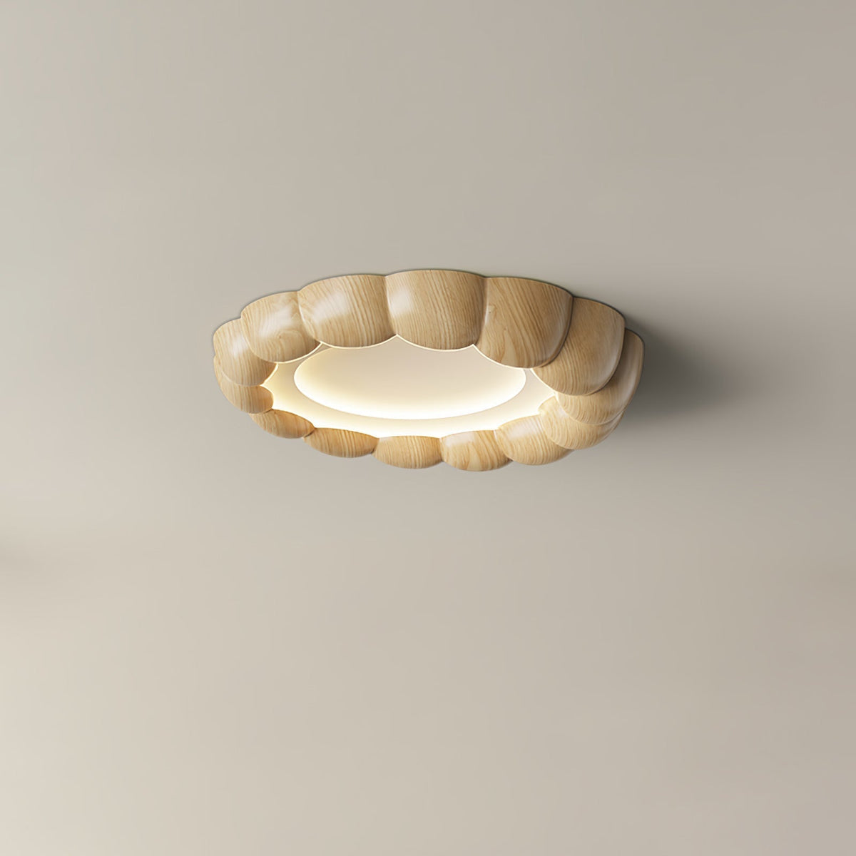 Faux Wood Ripple Ceiling Lamp Model C ∅ 19.7″ x H 2.4″ / Dia 50cm x H 6cm / Nature Wood Grain / Three-Color Changing