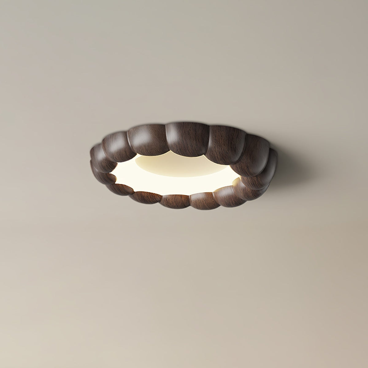 Faux Wood Ripple Ceiling Lamp Model B ∅ 19.7″ x H 2.4″ / Dia 50cm x H 6cm / Walnut Wood Grain / Three-Color Changing