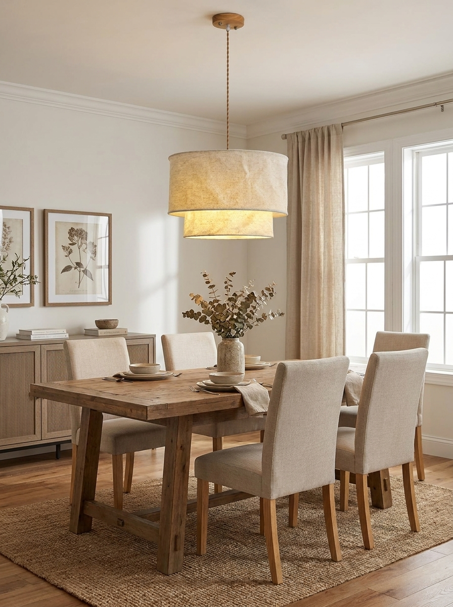 Flax Linen Drum Pendant Lamp