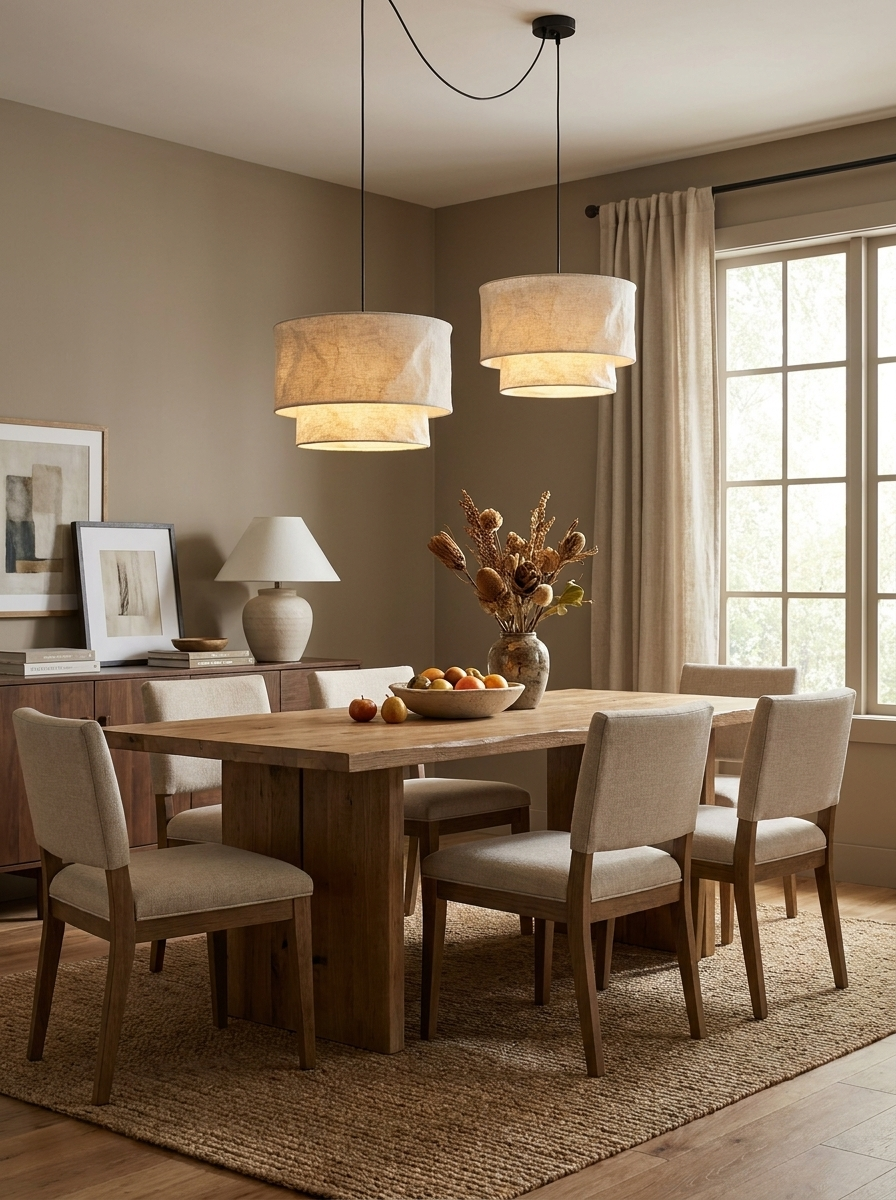 Flax Linen Drum Pendant Lamp