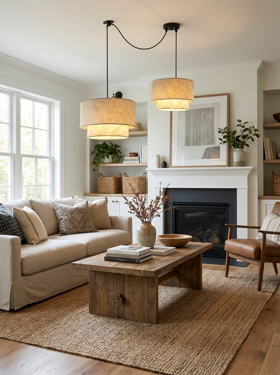 Flax Linen Drum Pendant Lamp