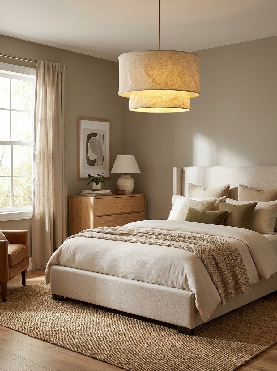 Flax Linen Drum Pendant Lamp