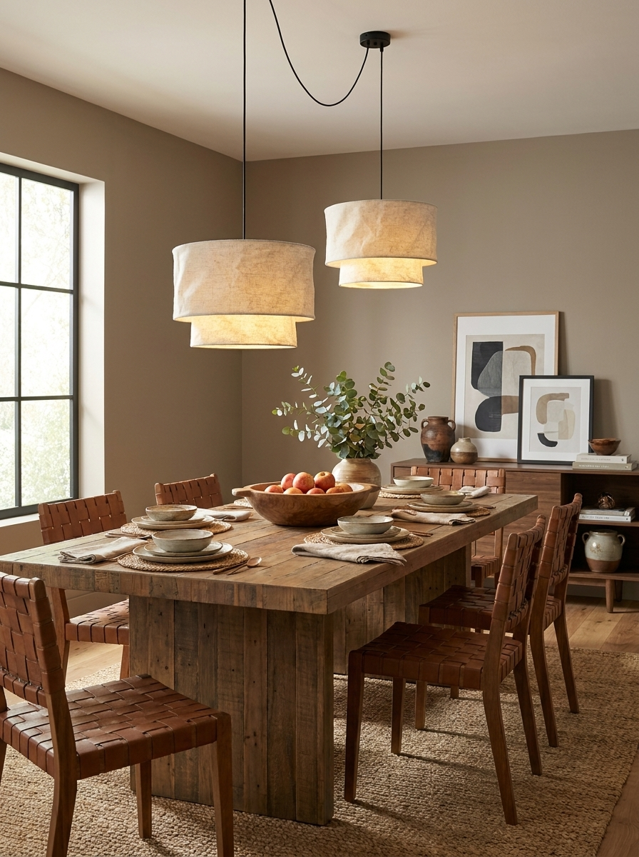 Flax Linen Drum Pendant Lamp