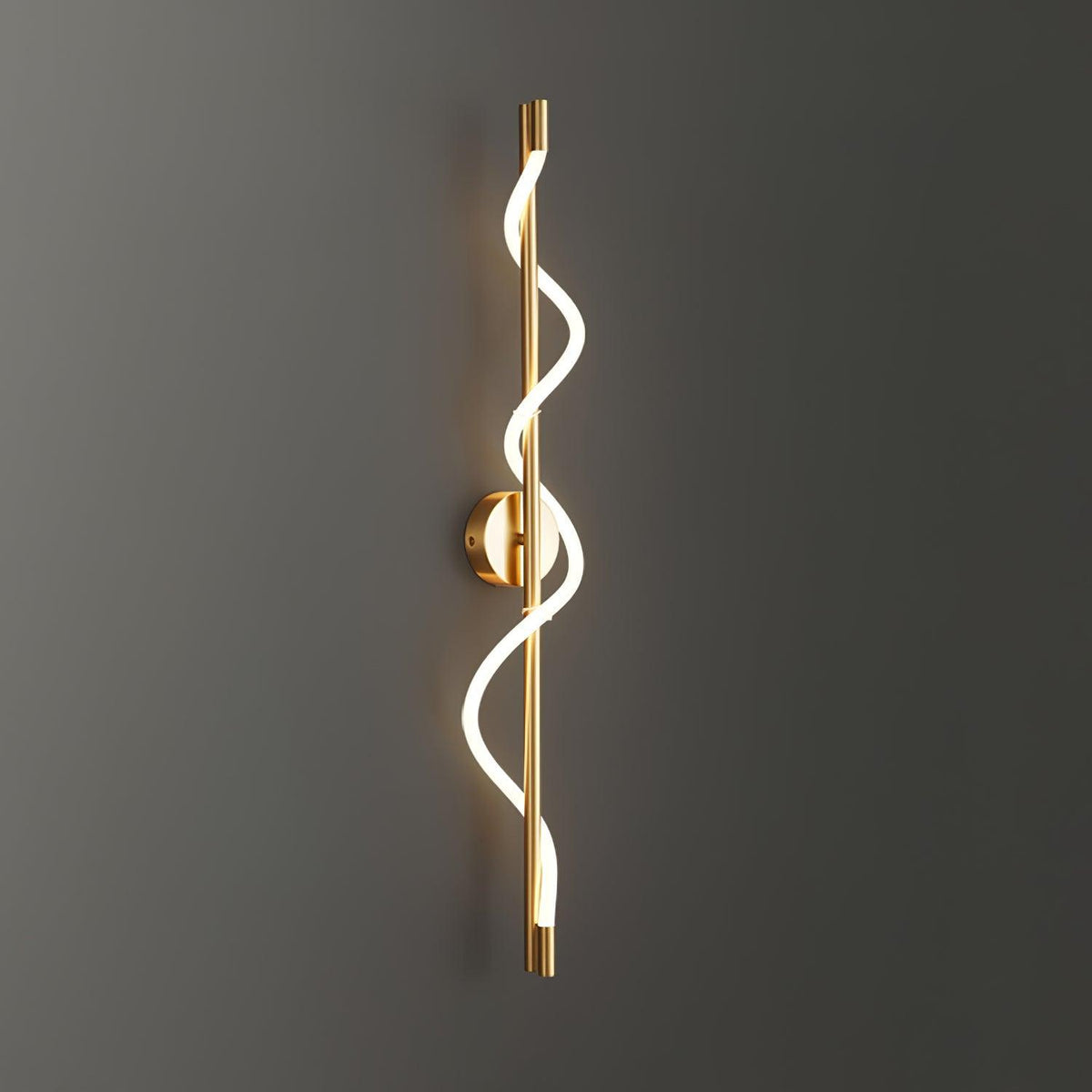 Flexible Linear Curve Wall Lamp W 9.8″ x H 35.4″ / W 25cm x H 90cm / Brass & White / Remote Control Dimmer Wall lamp
