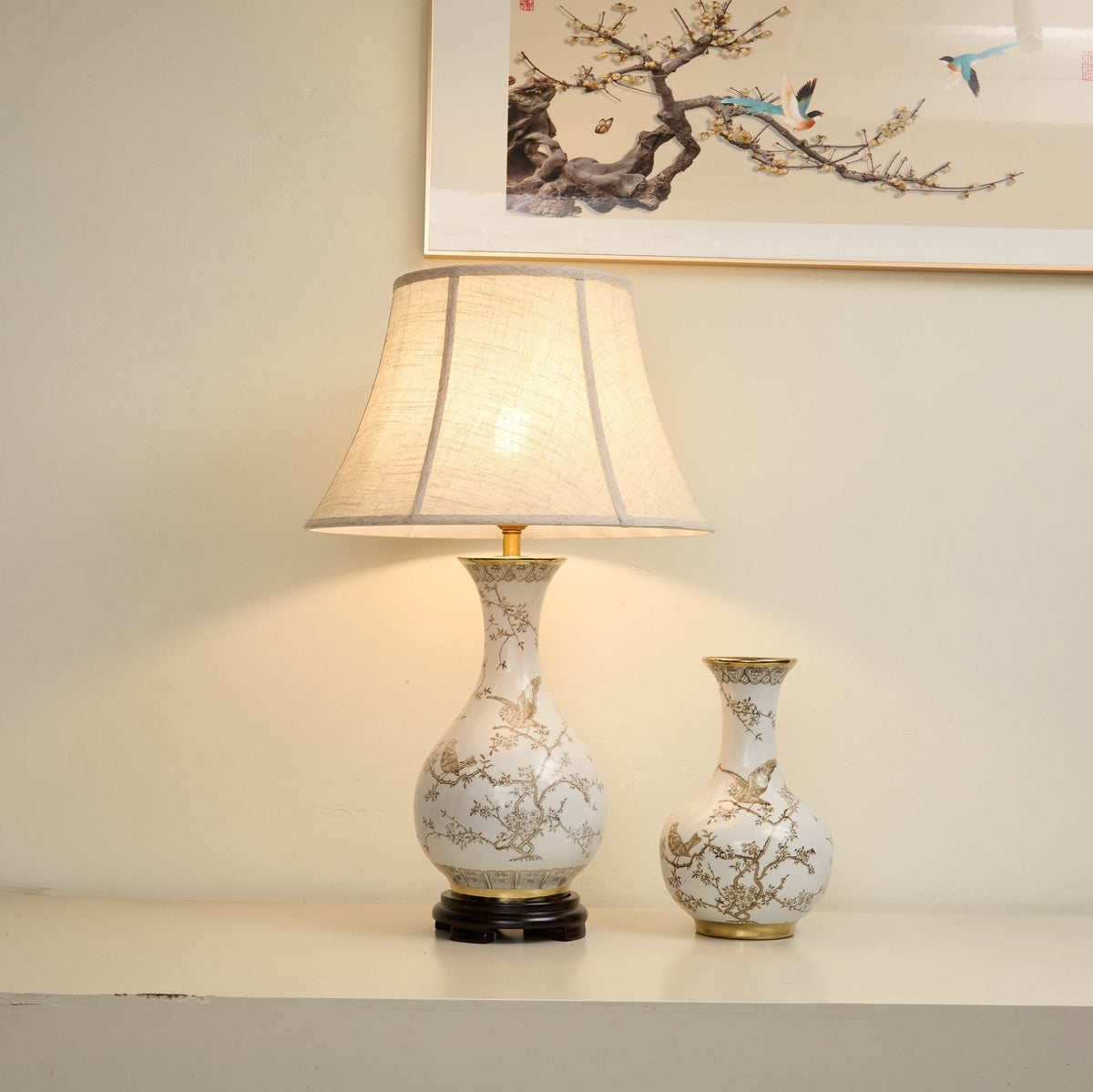Floral Bird Ceramic Table Lamp