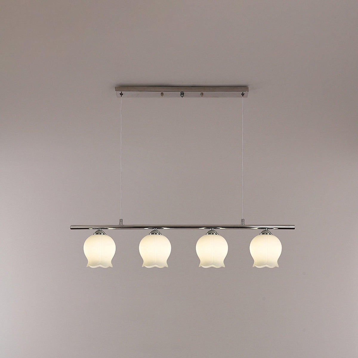 Floral Glass Modern Pendant Lamp 4 Heads: L 90cm x W 14cm x H 120cm / ∅ 35.4″ x W 5.5″ x H 47.2″ / Chrome Pendant light