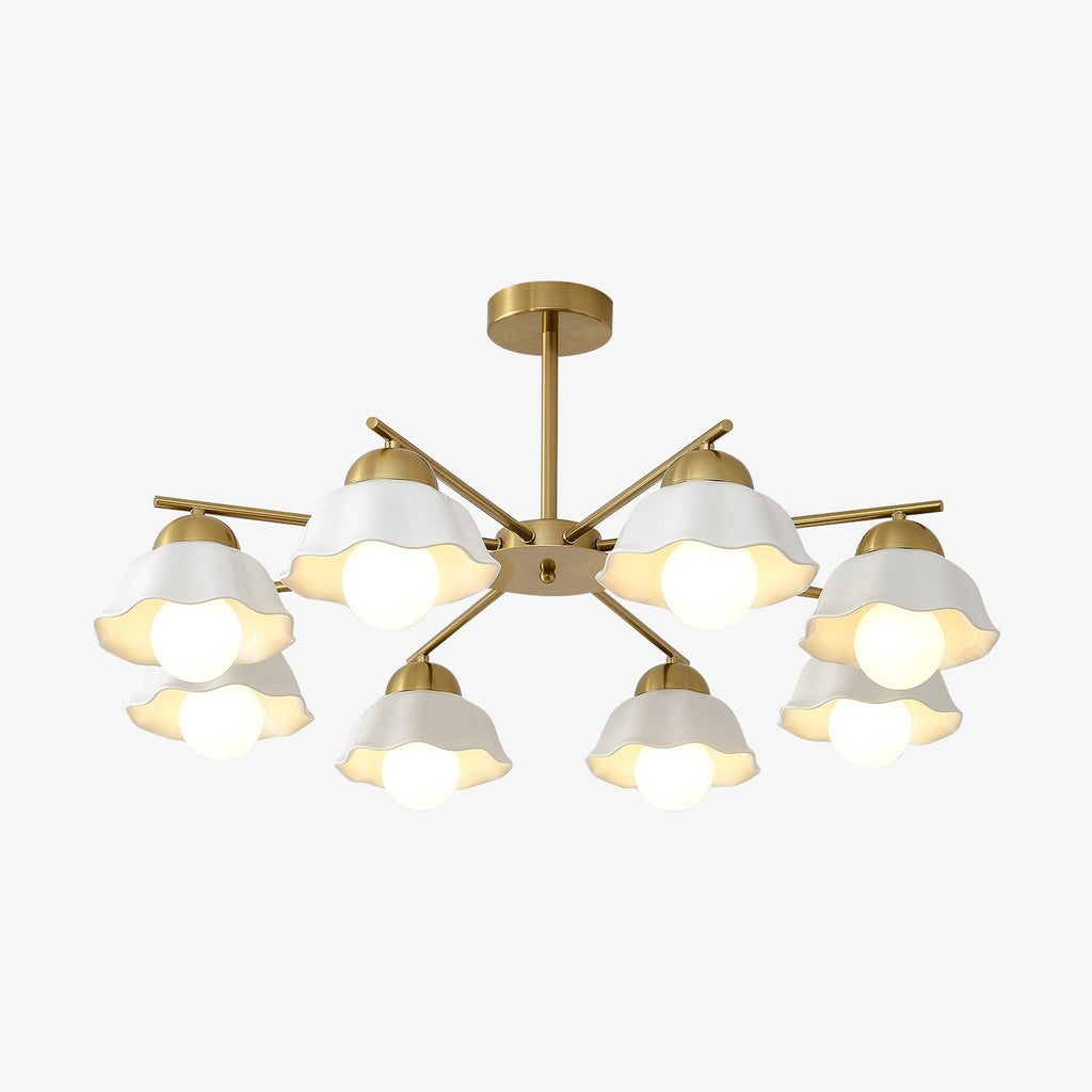 Flower Shade Chandelier 8 heads ∅ 34.6″ x H 14.2″ / Dia 88cm x H 36cm / Copper + White Chandelier